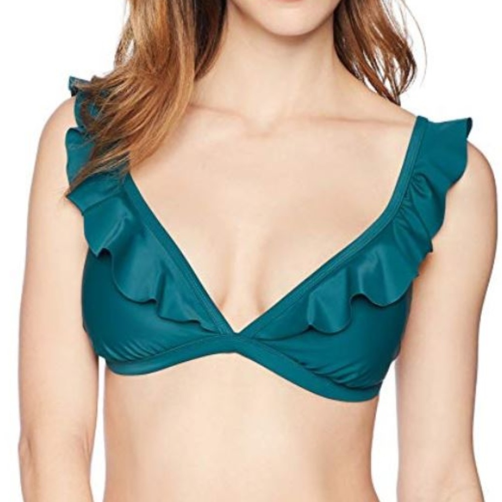 Ruffle Neck and Shoulder Triangle Bikini Top Jade